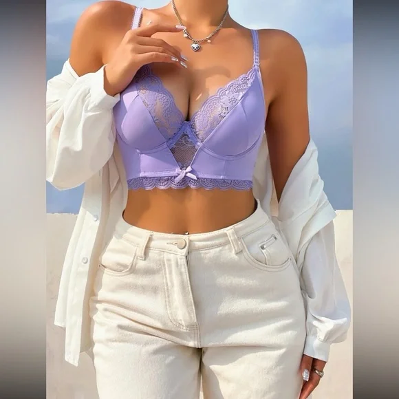 Boho sexy  floral lace corset style bralette lingerie set - Picture 15 of 15